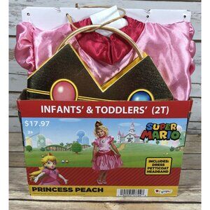 NEW PRINCESS PEACH Super Mario Costume Toddlers 2T Dress Petticoat Headband